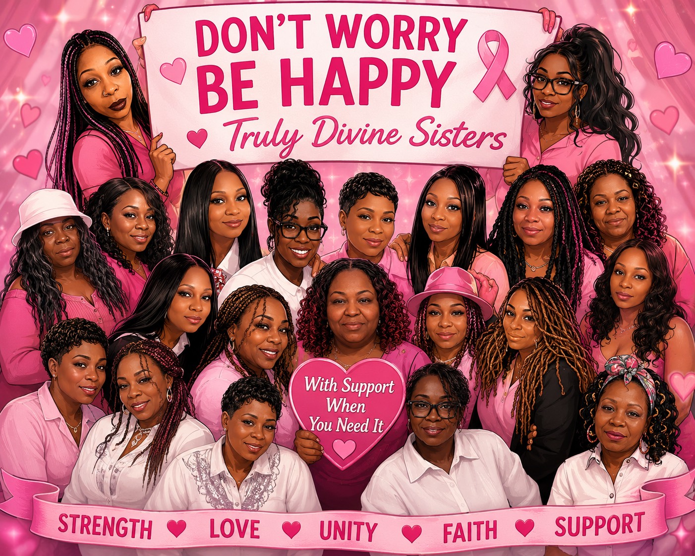 Our Truly Divine Sisters group photo - Strength, Love, Unity, Faith, Support